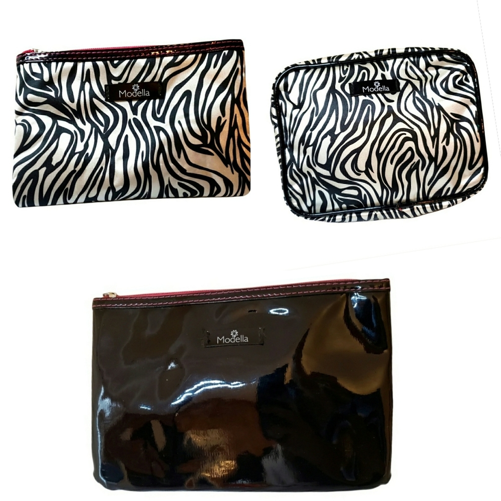 Set of 3 Zebra Cosmetic Bags